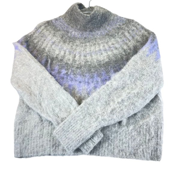BANANA REPUBLIC Womens S Fair Isle Gray Mutli Alpaca Soft Funnel Neck Sweater - Picture 2 of 12